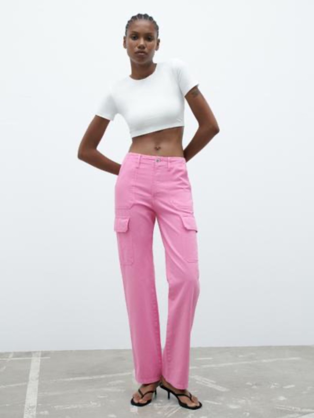 Zara TRF High Rise Straight Leg Cargo Pants Fuchsia Pink (Size 6)